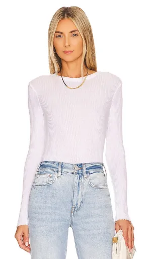 Enza Costa Pointelle Knit Crew in White