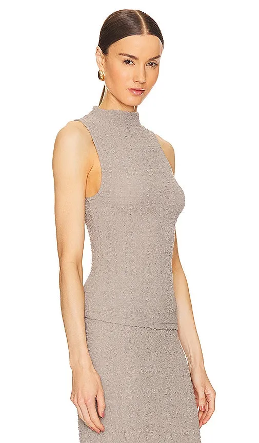 Enza Costa Puckered Sleeveless High Neck in Taupe