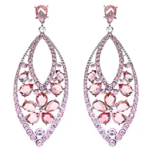 Fashion Stunning Crystal Floral Navette Earrings Pink
