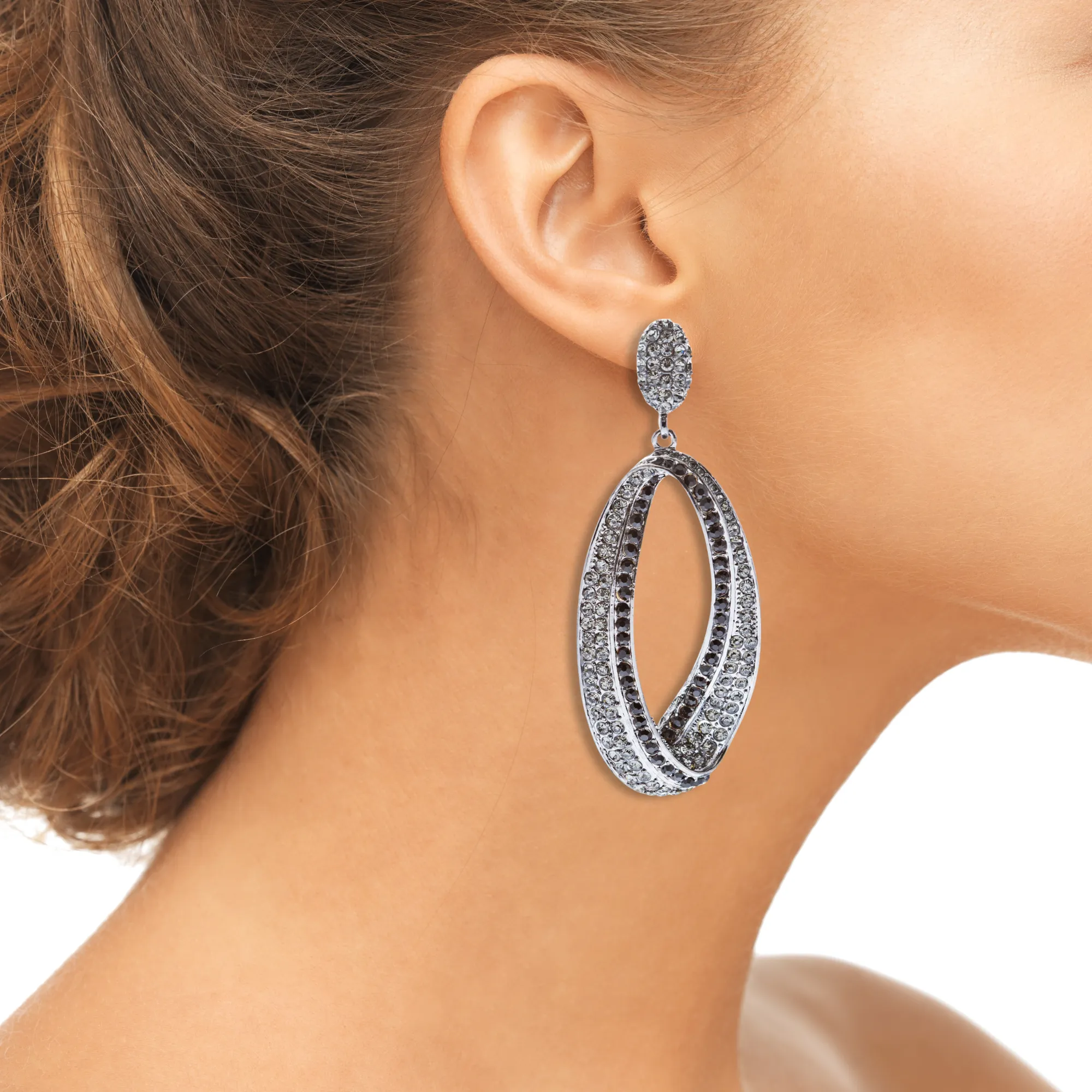 Fashion Stunning Crystal Open Hoop Drop Earrings Black