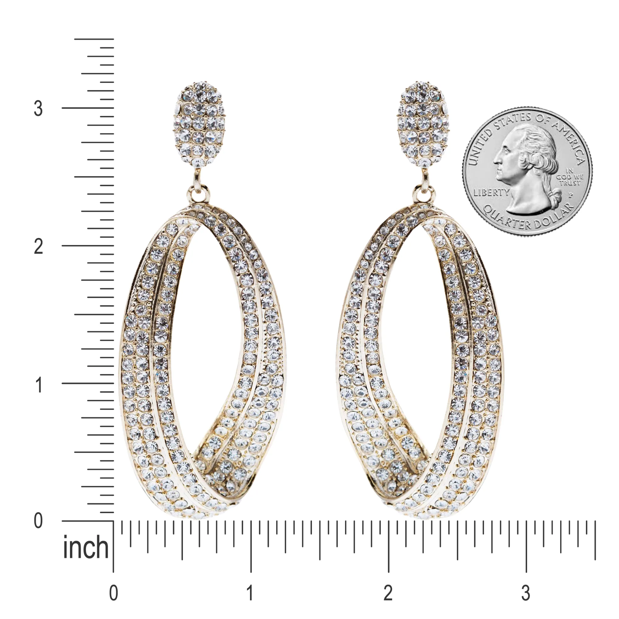 Fashion Stunning Crystal Open Hoop Drop Earrings Gold