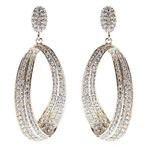 Fashion Stunning Crystal Open Hoop Drop Earrings Gold