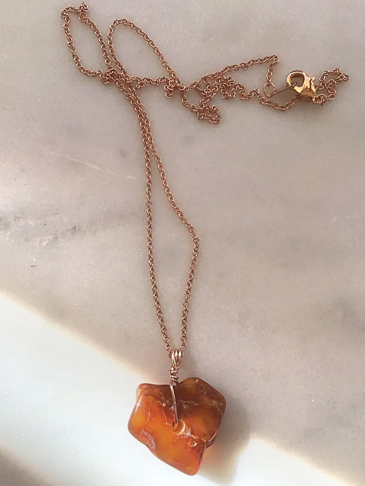Genuine Natural Baltic Amber Necklace #10 - 16 Kt Rose Gold plated chain necklace Handmade Jewelry - Great gift
