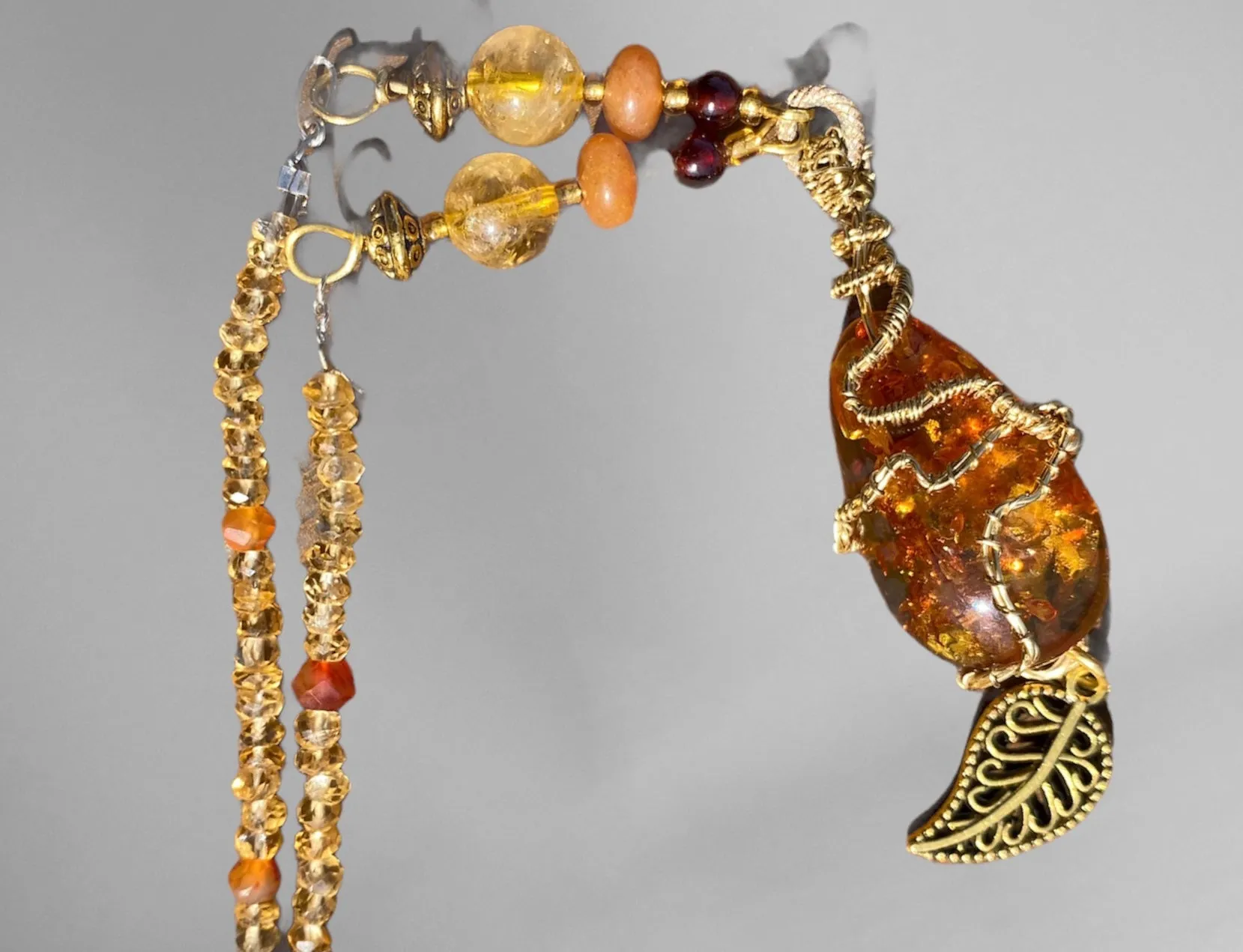 Handmade Amber & Citrine Pendant