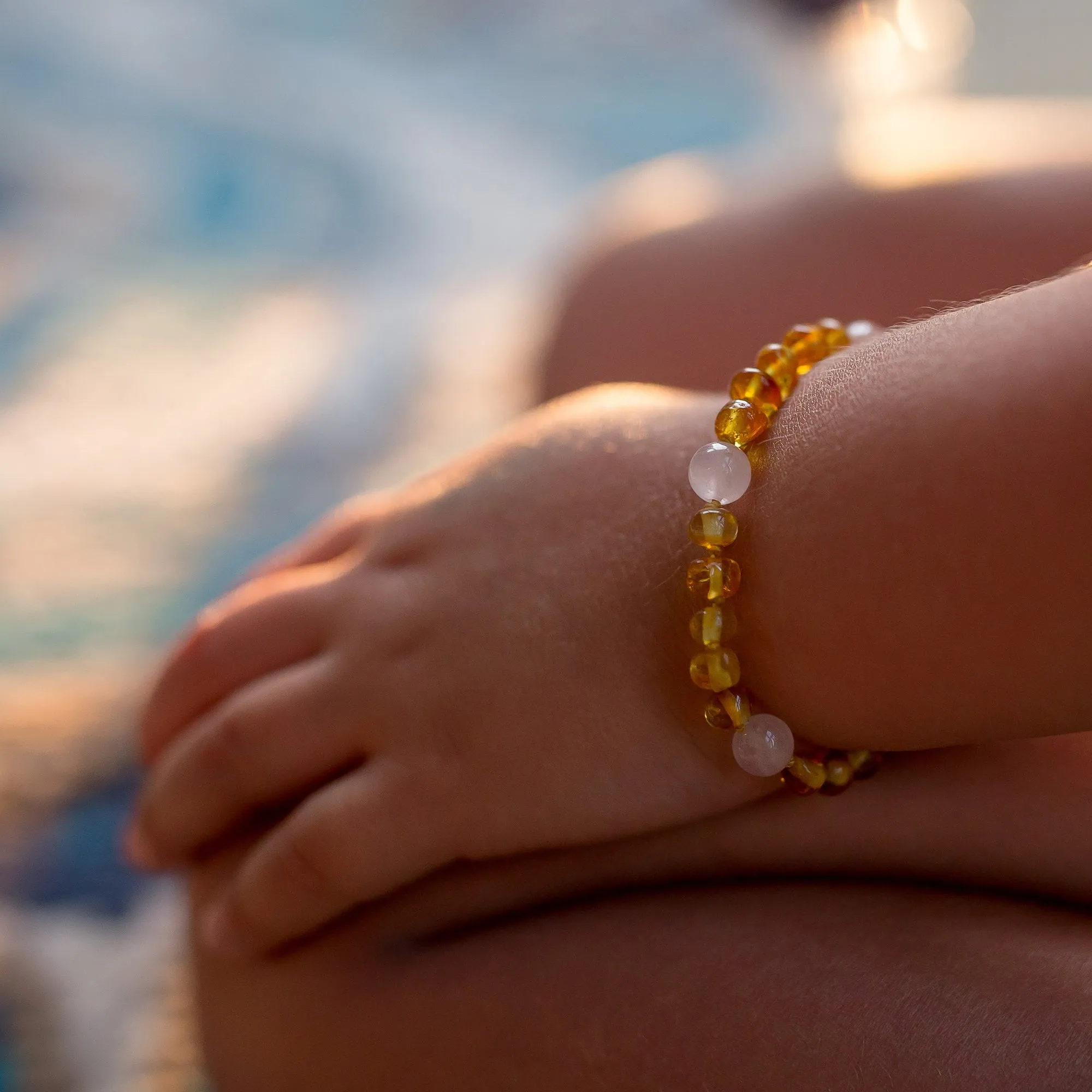Kids | Freshwater Pearl Accent   Raw Cognac Amber Bracelet