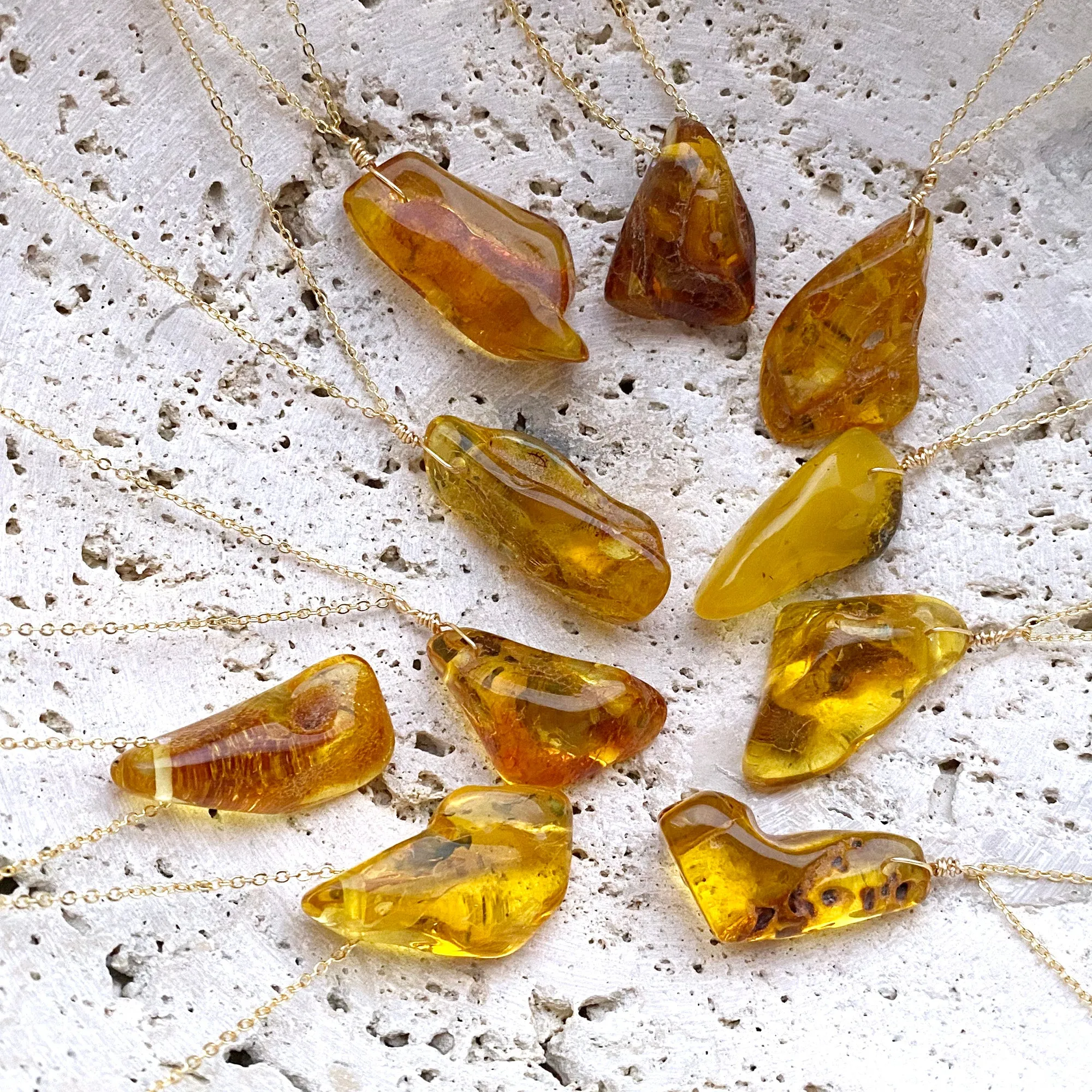 Large Genuine Natural Baltic Amber Necklace #L102 - 16 Kt Gold plated chain necklace Handmade Jewelry - Great gift