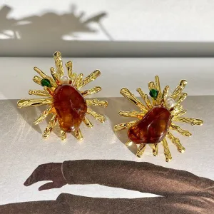 MAYTRENDS  -  Alien Irregular Thorns Fireworks Light Amber Color Metal Exaggerate Large Earrings for Women Party Jewelry