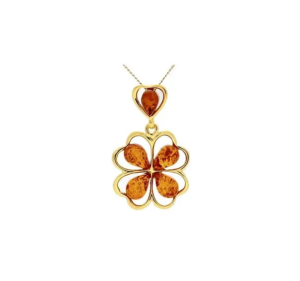 MILENA Gold Plated Clover Amber