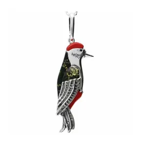 MILENA Necklace Silver with Amber Small Woodpecker