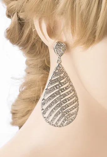Modern Fashion Crystal Rhinestone Stunning Leaf Design Dangle Earrings E729 SLVR