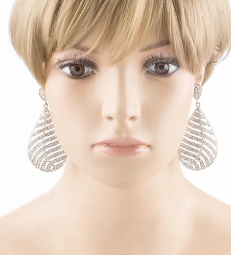 Modern Fashion Crystal Rhinestone Stunning Leaf Design Dangle Earrings E729 SLVR