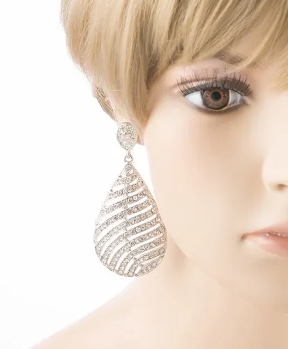 Modern Fashion Crystal Rhinestone Stunning Leaf Design Dangle Earrings E729 SLVR
