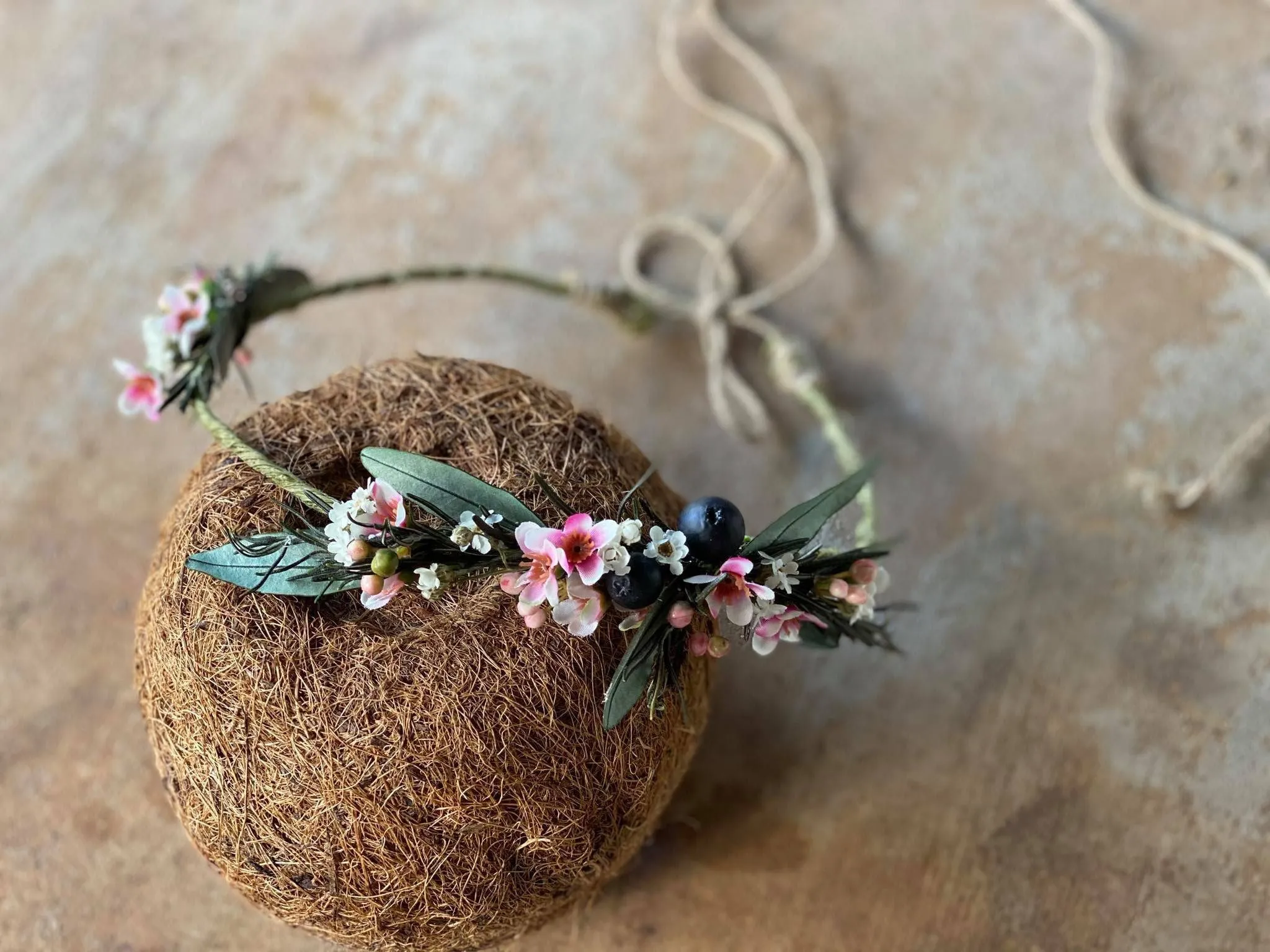 Natural romantic crown Flower hair wreath Rosemary Olive leaves flower wreath Blumen haarkrone Haarkranz Bridal flower crown Pink and Green
