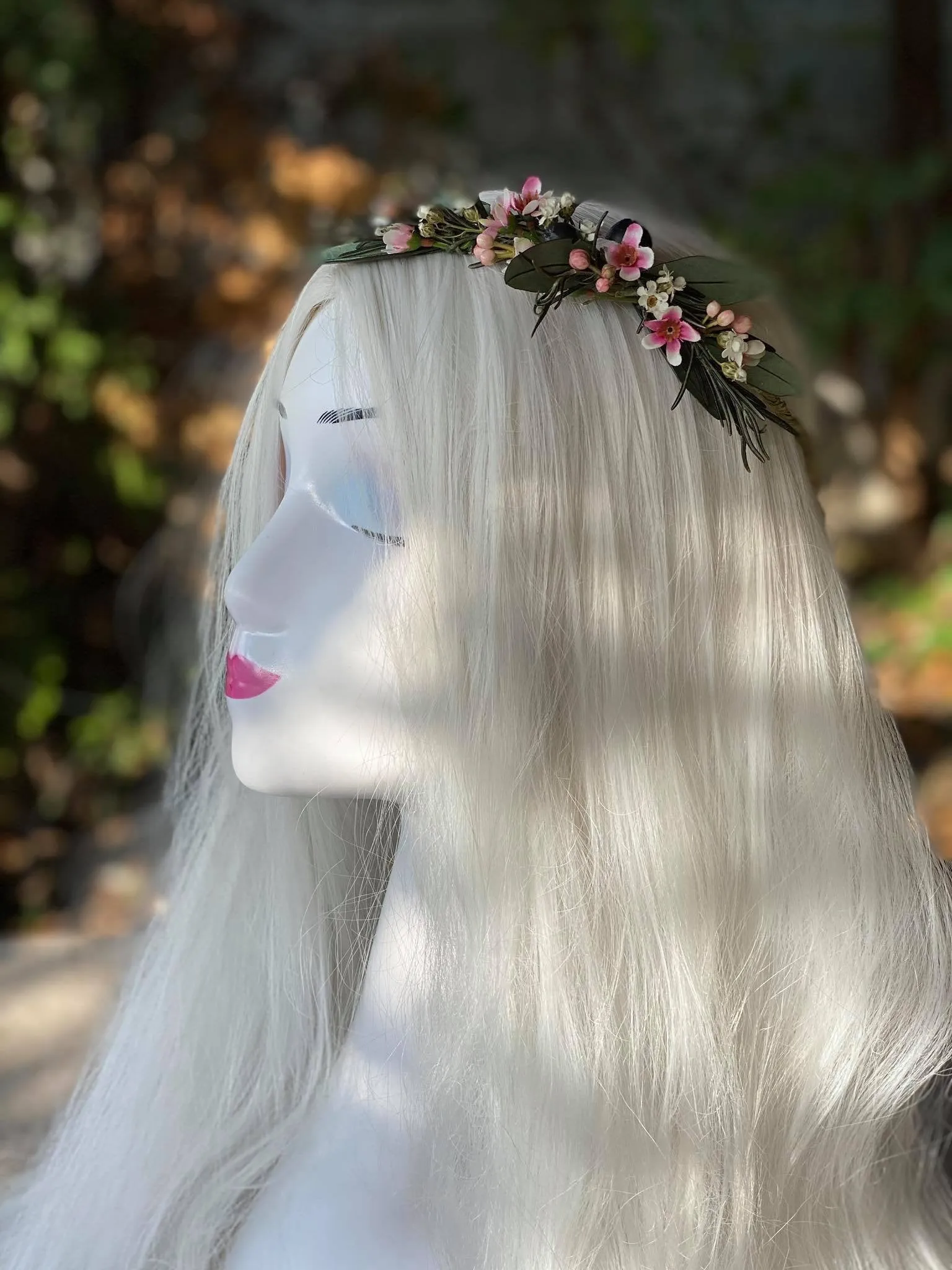 Natural romantic crown Flower hair wreath Rosemary Olive leaves flower wreath Blumen haarkrone Haarkranz Bridal flower crown Pink and Green