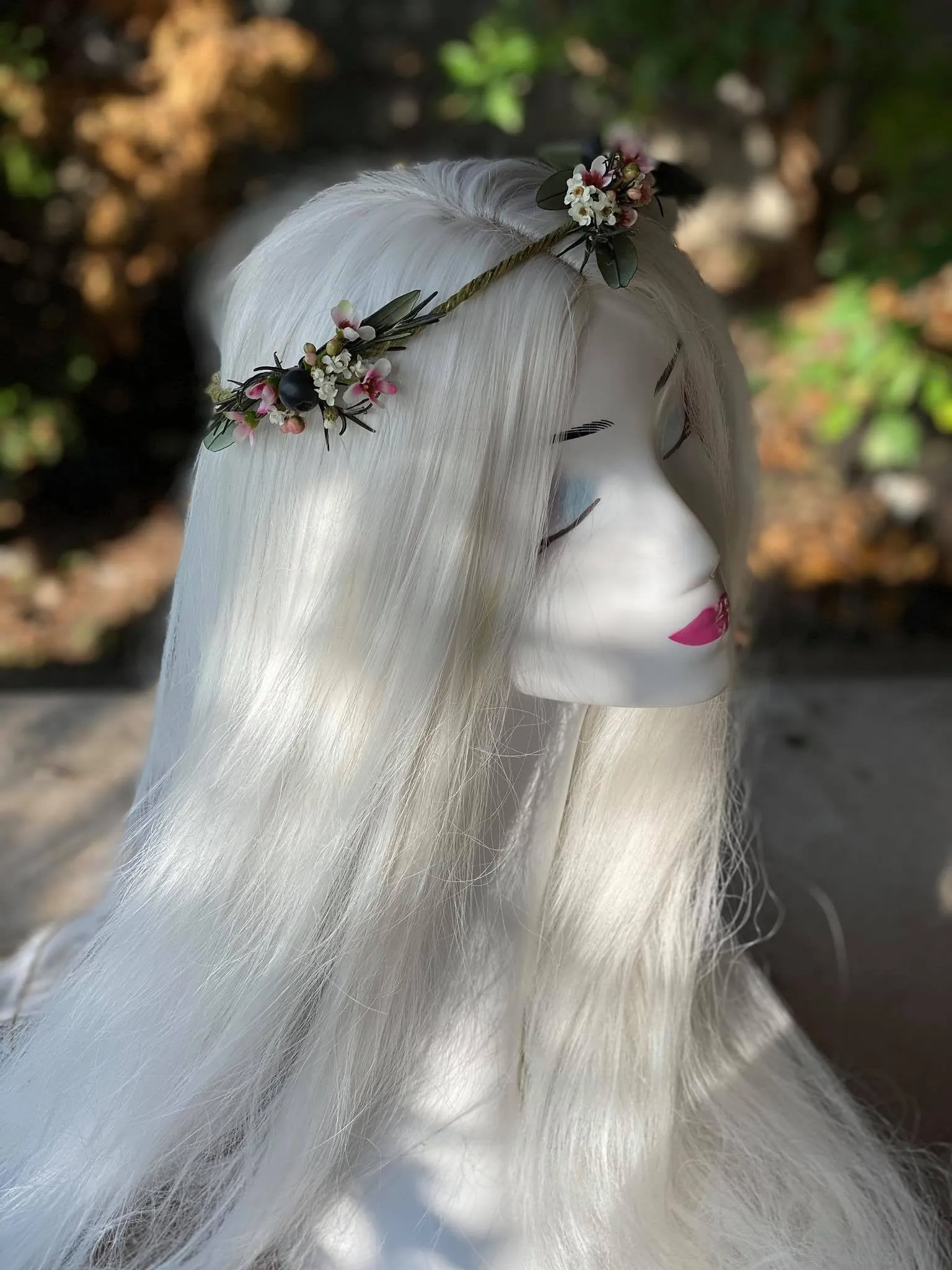 Natural romantic crown Flower hair wreath Rosemary Olive leaves flower wreath Blumen haarkrone Haarkranz Bridal flower crown Pink and Green