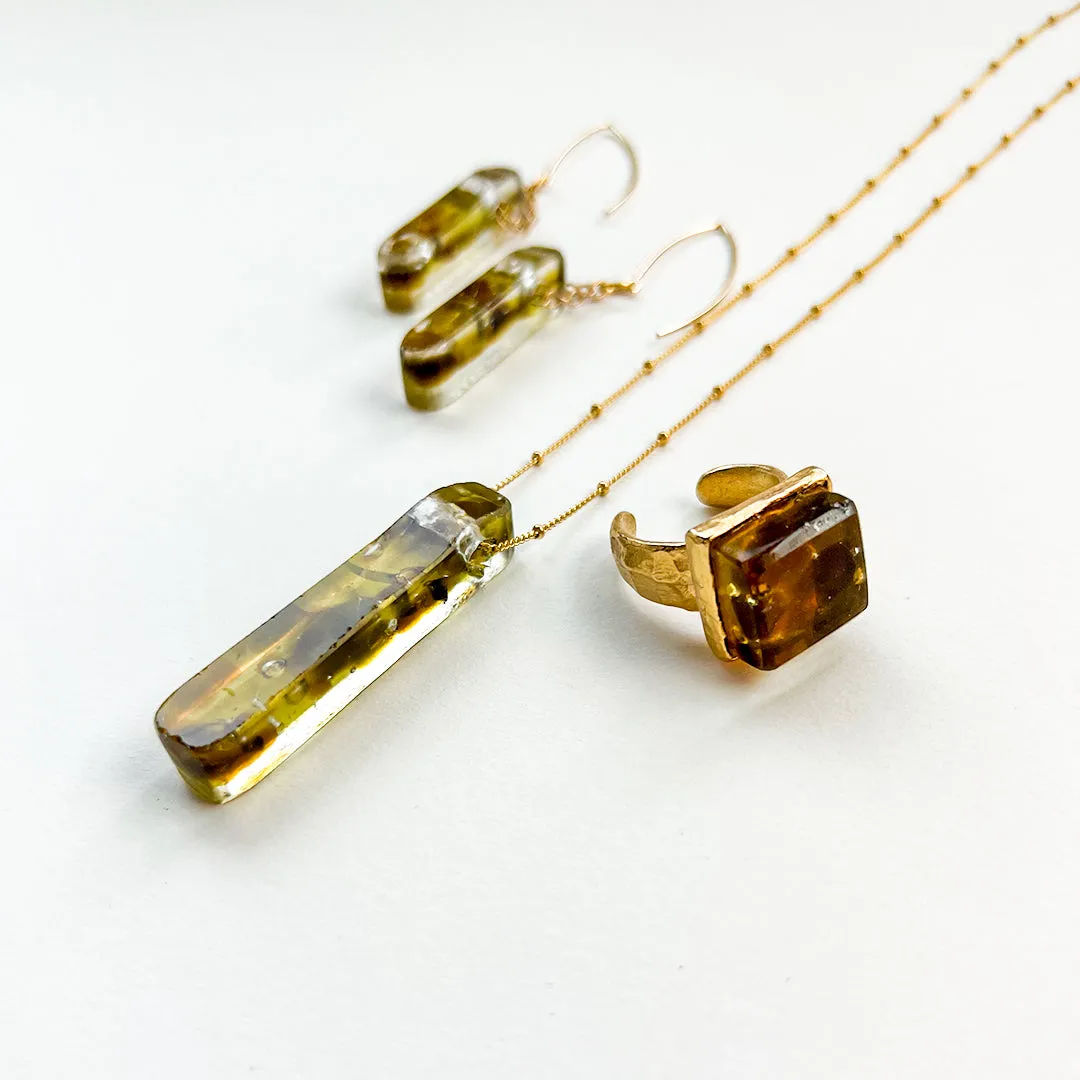New! Tortoise Mosaic Stiletto Gold Fill Satellite Necklace