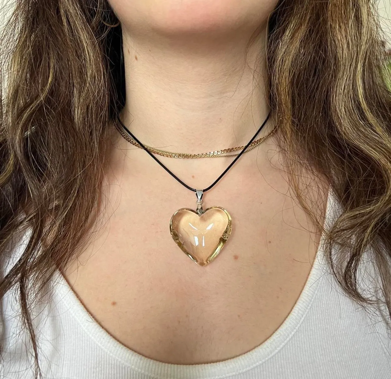 Pale Yellow Heart Necklace