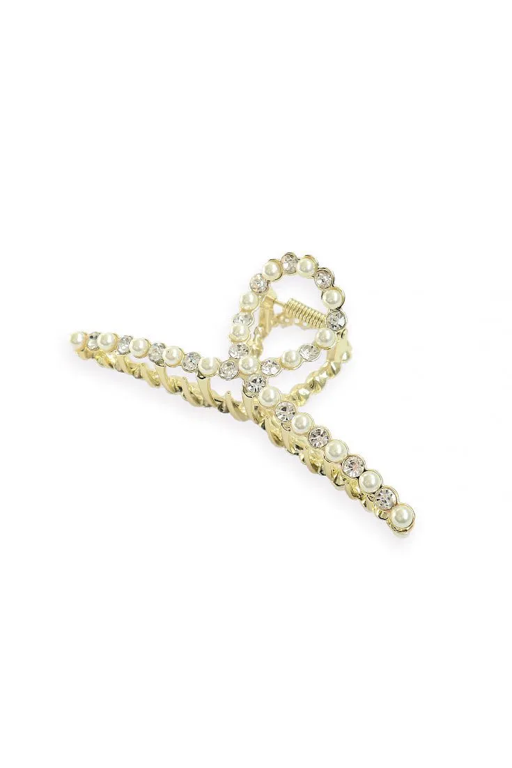 Pearl & Cubic Golden Metal S Curved Large Hair Claw Clip (3 Styles)