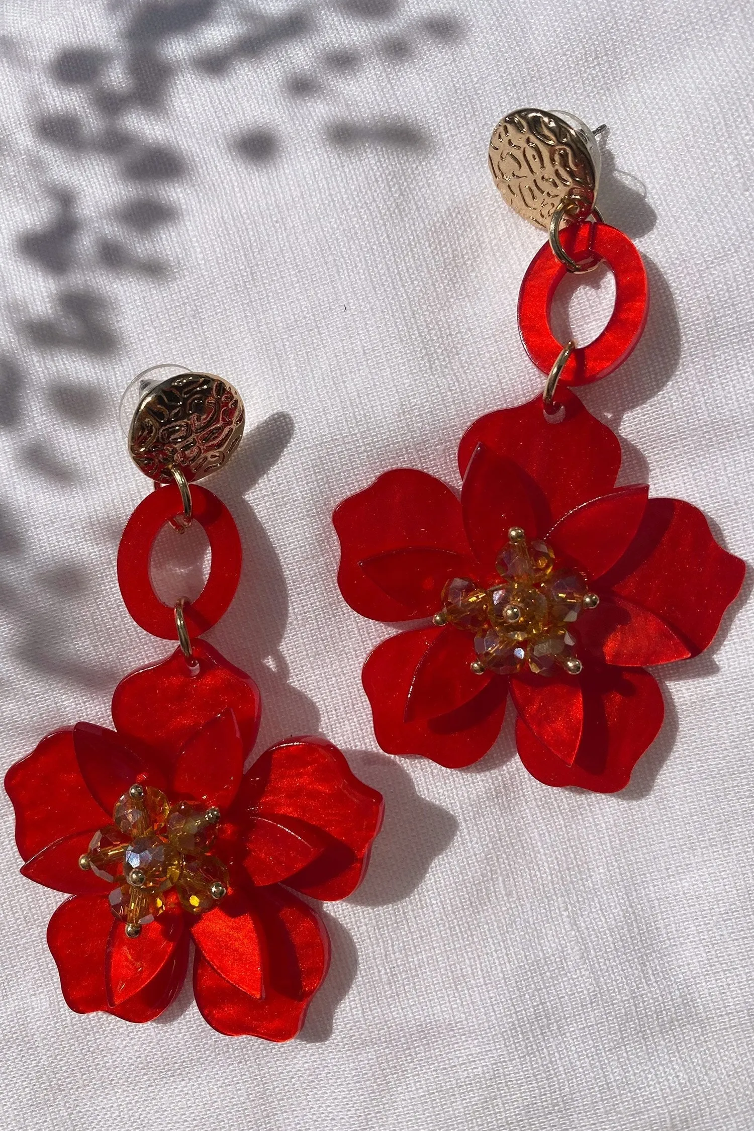 Petra Red Flower Drop Earrings