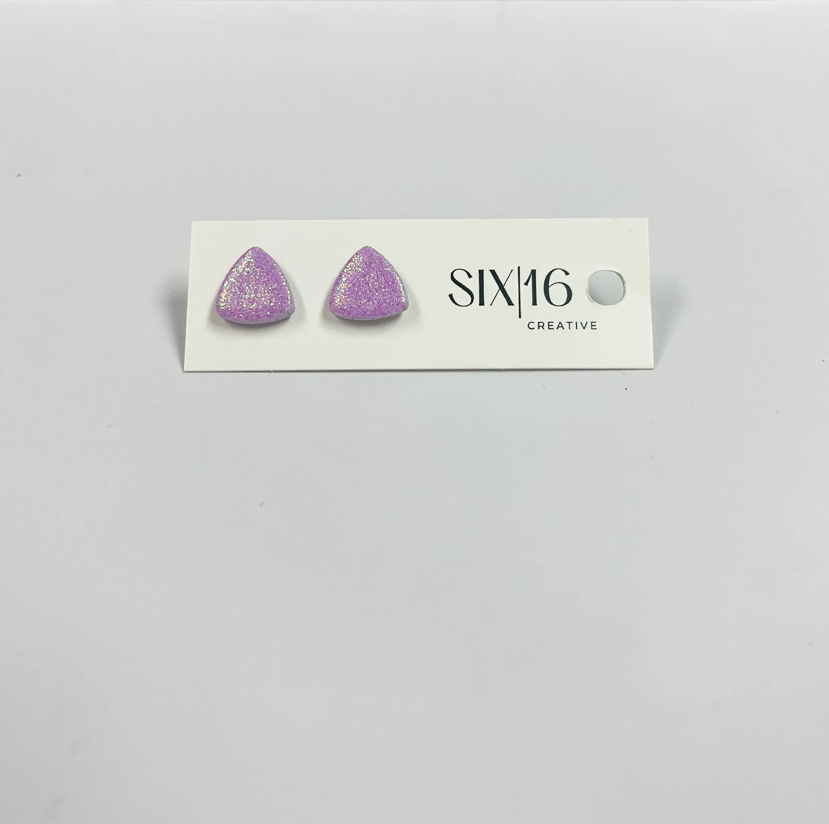 Purple Glitter Triangle Stud Clay Earrings