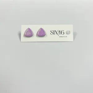 Purple Glitter Triangle Stud Clay Earrings