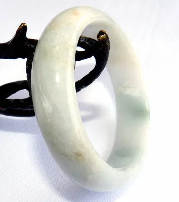 Sale-"Good Green Vein" on Soft Green/White Burmese Jadeite Bangle Bracelet 50.5mm   Certificate (708)