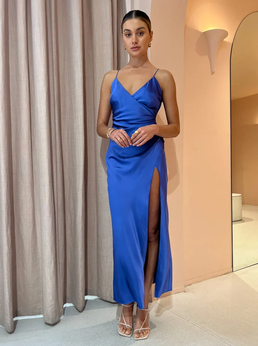 Sofia The Label Elle Silk Midi Dress in Royal Blue