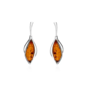 Sterling Silver Amber Marquise Twist Drop Earrings