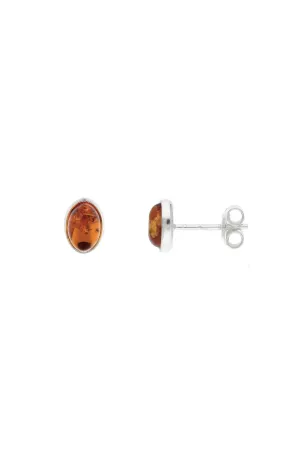 Sterling Silver Amber Oval Stud Earrings
