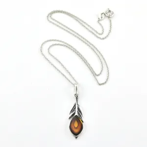 Sterling Silver Amber Peacock Feather Necklace