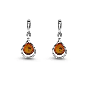 Sterling Silver Amber Twist Drop Stud Earrings