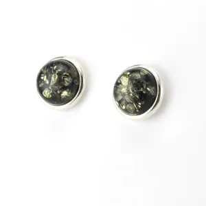 Sterling Silver Green Amber Round Post Earrings