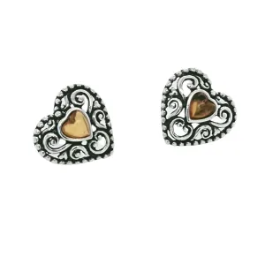 Sterling Silver Heart Amber Stud Earrings