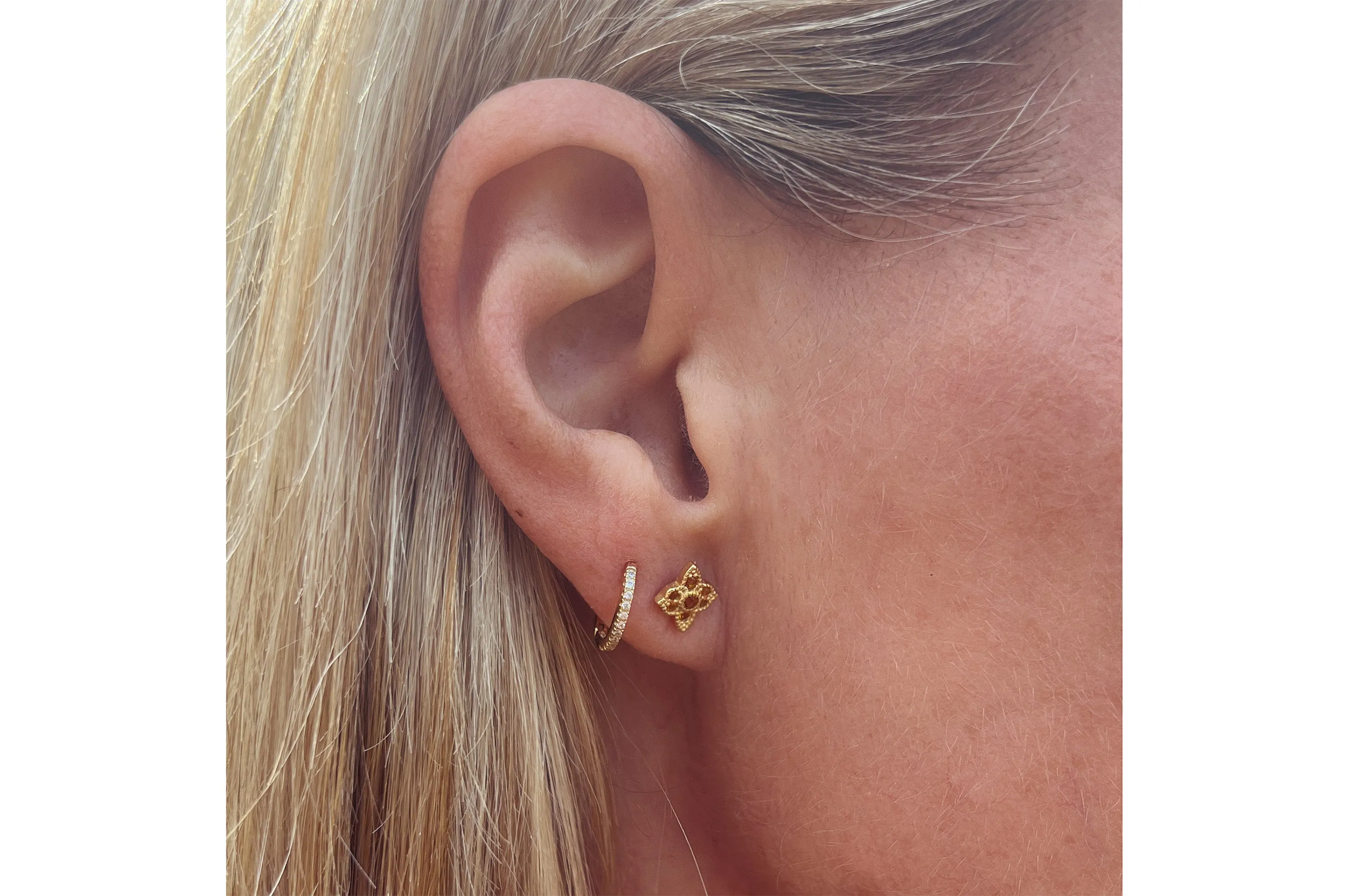 Takia Filigree Amber CZ Gold Sterling Silver Stud Earrings