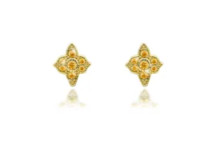 Takia Filigree Amber CZ Gold Sterling Silver Stud Earrings