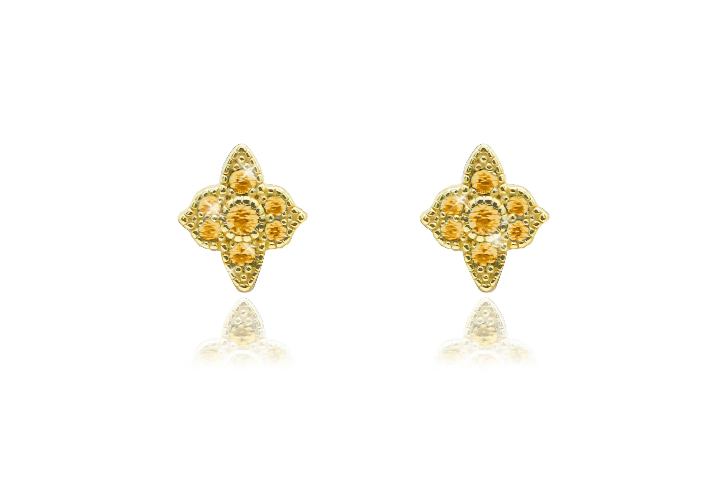 Takia Filigree Amber CZ Gold Sterling Silver Stud Earrings