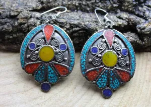 Traditional Multi-Stoned Tibetan Earrings