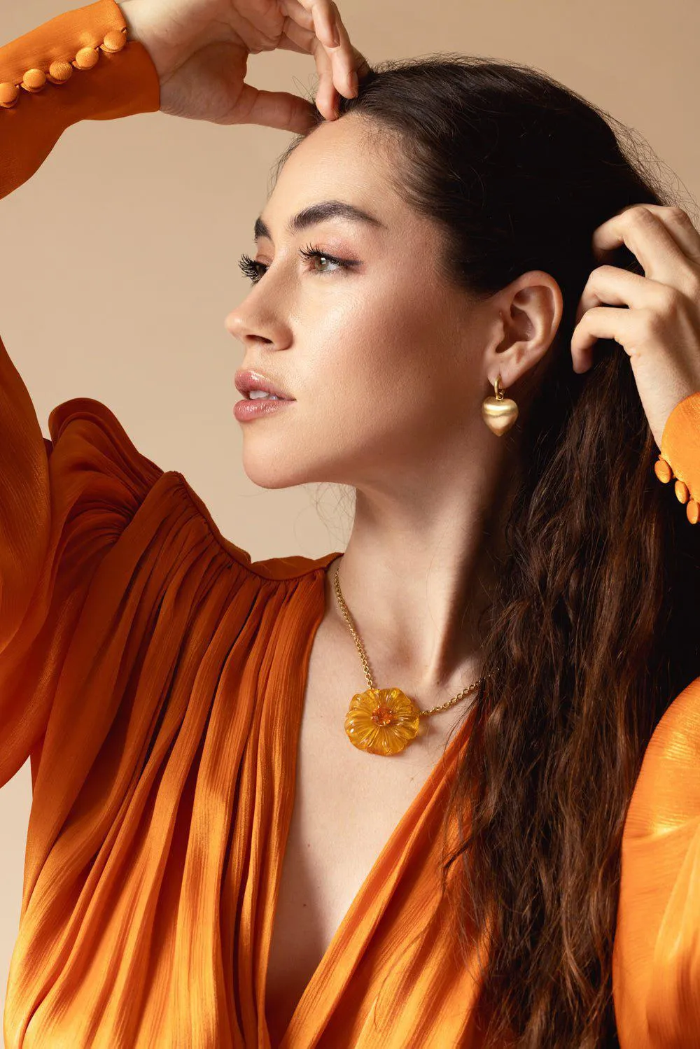 Tropical Carved Amber Opal Flower Necklace
