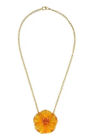Tropical Carved Amber Opal Flower Necklace