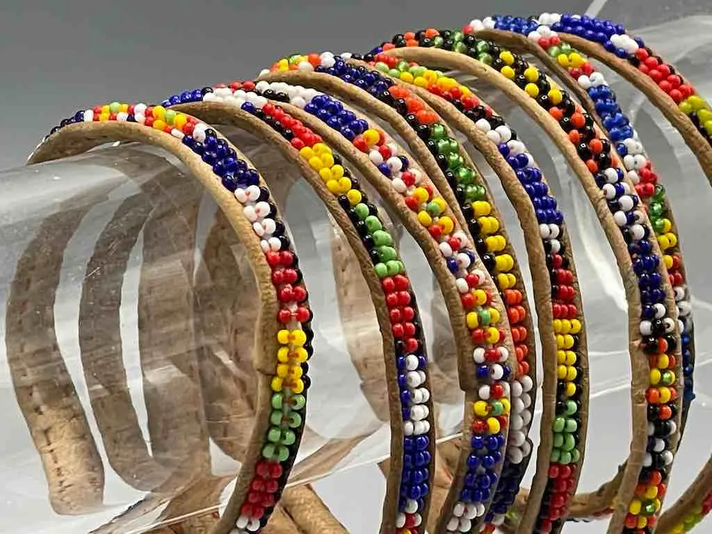 Very Narrow Beaded Leather Bracelet - Mali