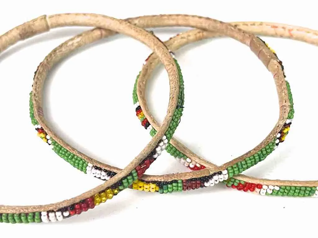 Very Narrow Tiniest Beaded Leather Bracelet - Mali