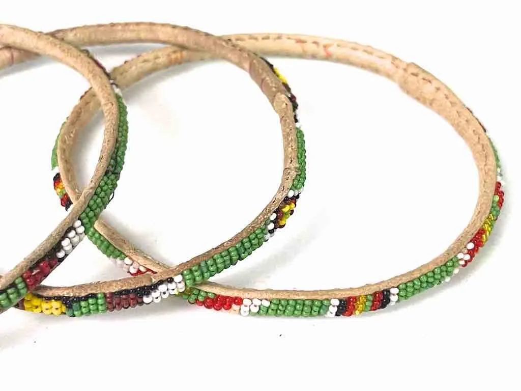 Very Narrow Tiniest Beaded Leather Bracelet - Mali