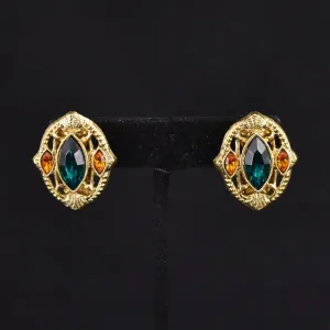 Vintage Green Rhinestone Earrings
