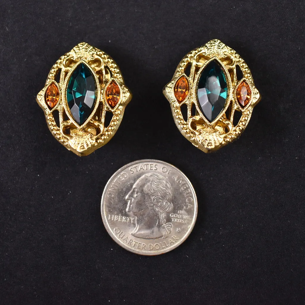 Vintage Green Rhinestone Earrings