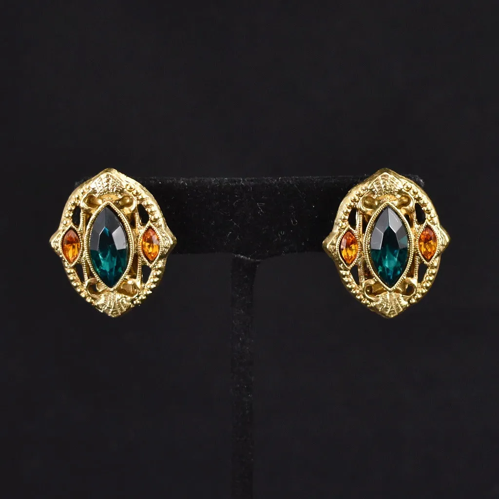 Vintage Green Rhinestone Earrings