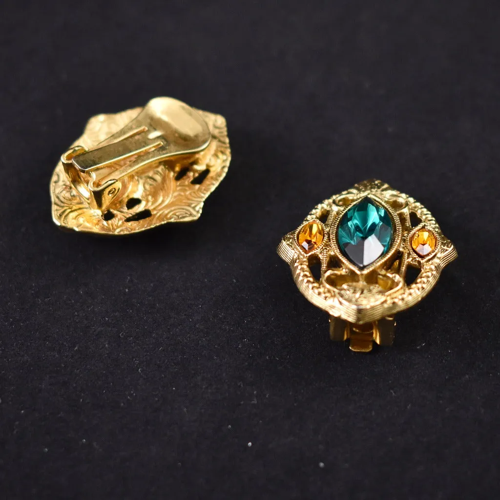 Vintage Green Rhinestone Earrings