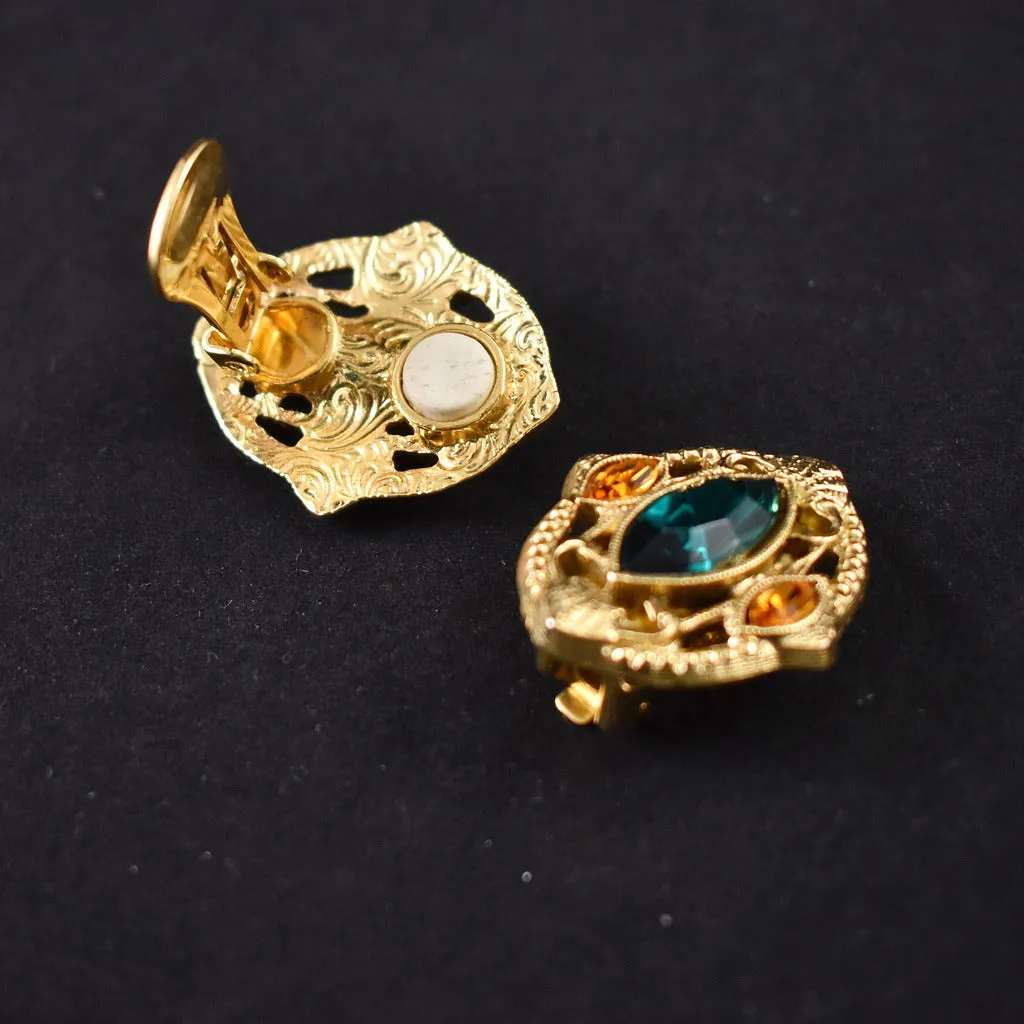 Vintage Green Rhinestone Earrings